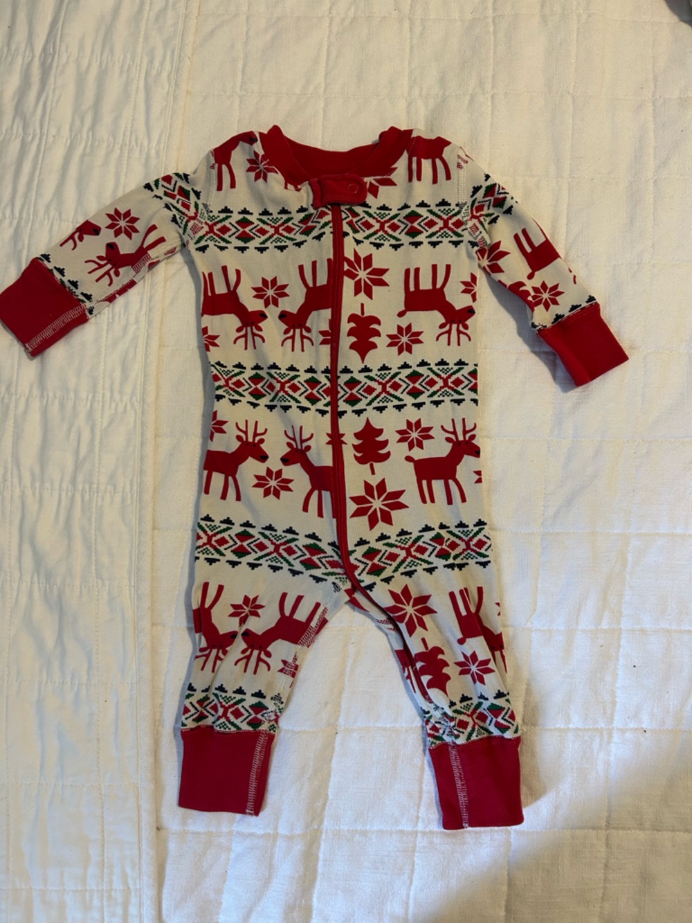Hanna Andersson Red and Cream Reindeer Holiday One-Piece Footie